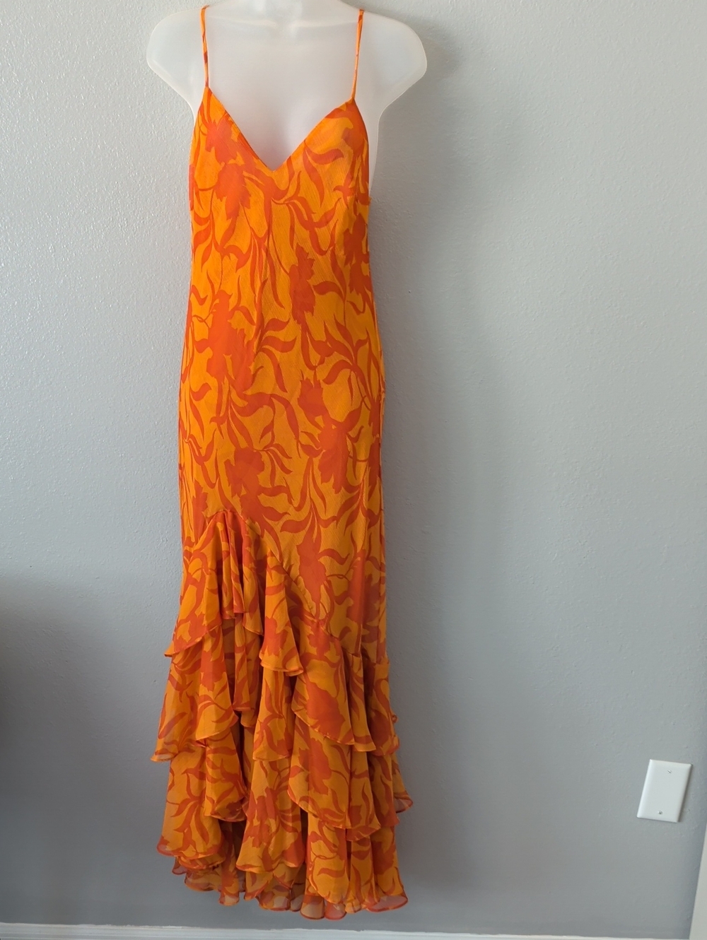 Misa NWT Orange Floral Ruffle Slip Dress - Women's